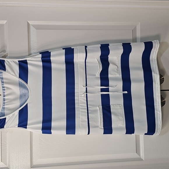 NWT Hesxuno Blue and White Striped Sleeveless A Line SWIM Midi Dress/Coverup XL - Picture 6 of 8